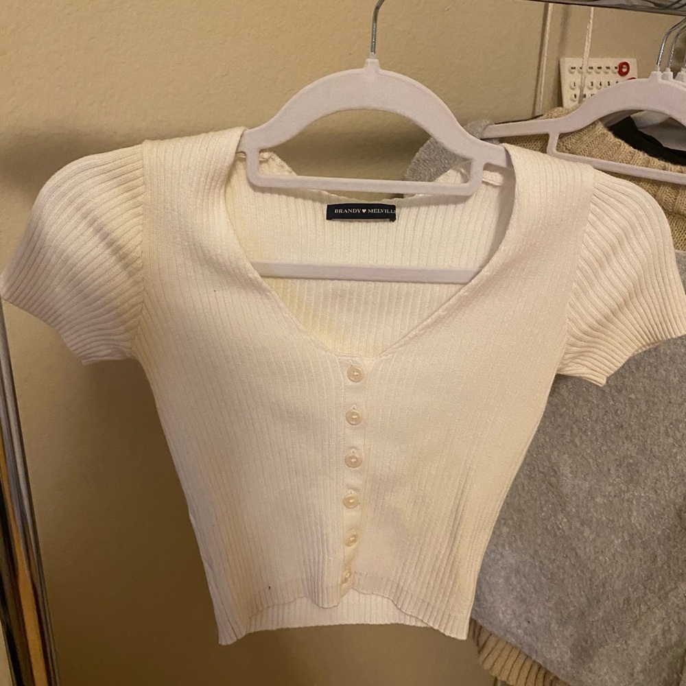 Brandy Melville Ivory Ribbed Button-Down Top
